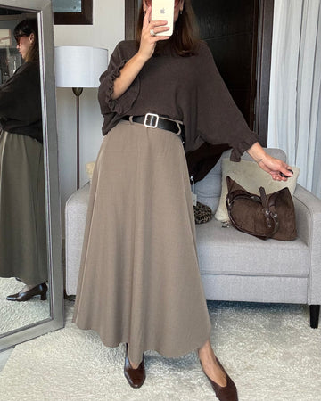 Gonnellone con cintura mezza campana fango