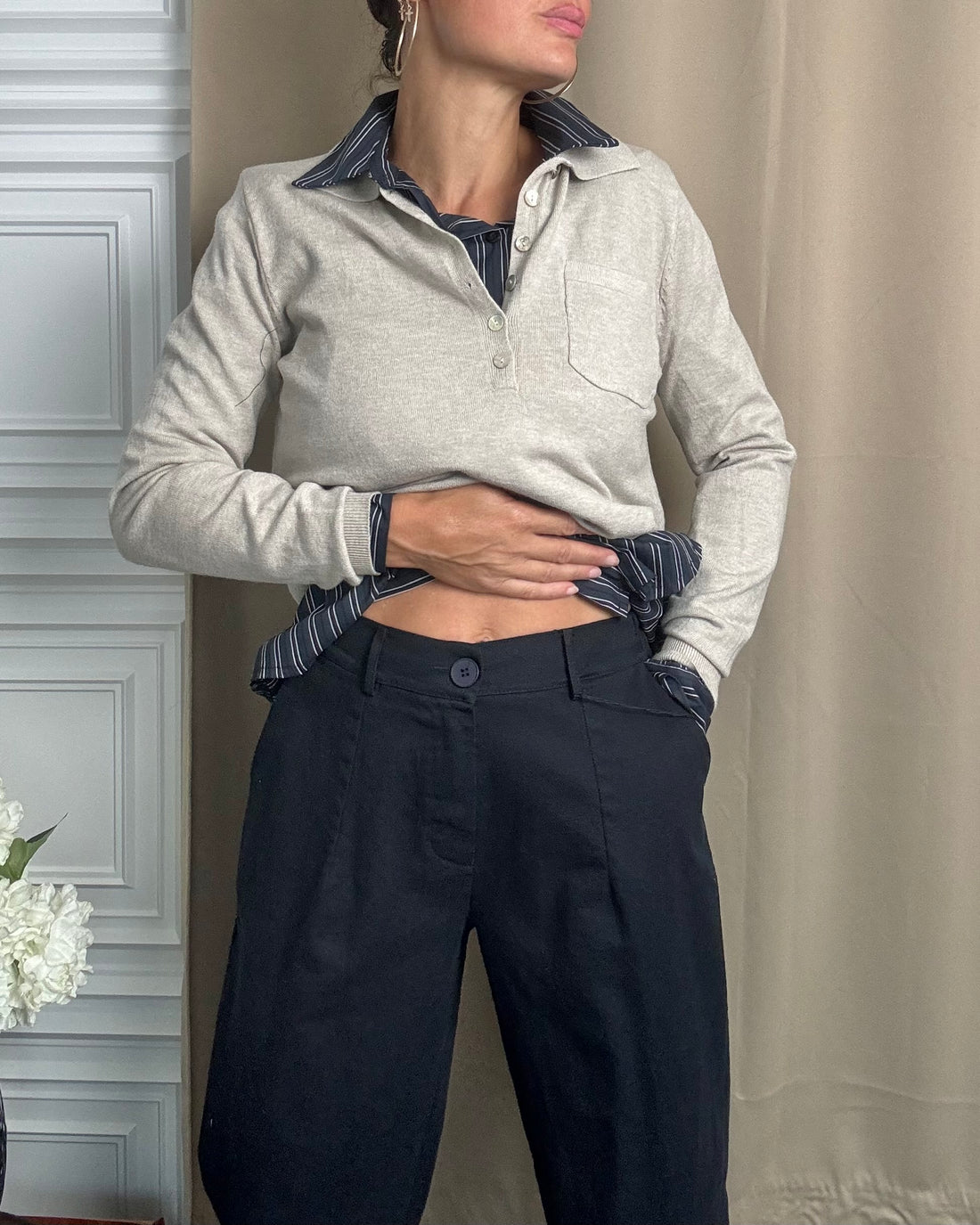 Pantalone Slouchy casual-chic 100% cotone blu notte