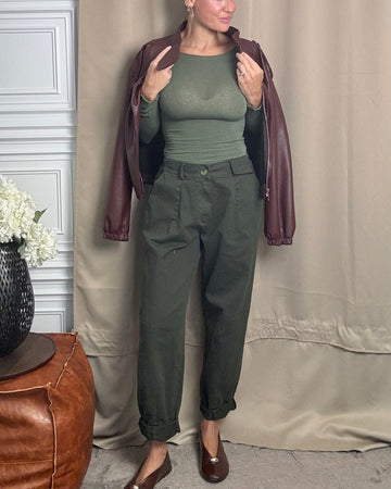 Pantalone Slouchy casual-chic 100% cotone verde