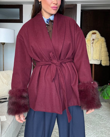 Cappotto mantella collo sciallato Borgogna