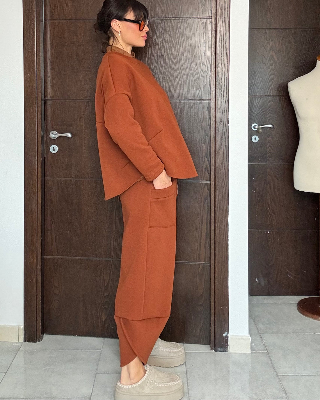 Coordinato Gym ruggine 100% caldo cotone felpato