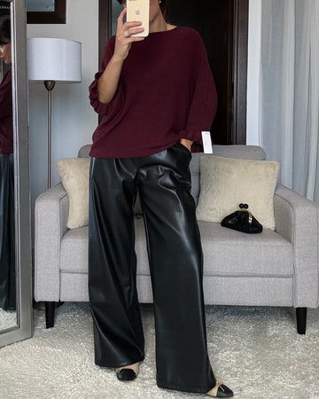 Pantalone gamba ampia similpelle noir