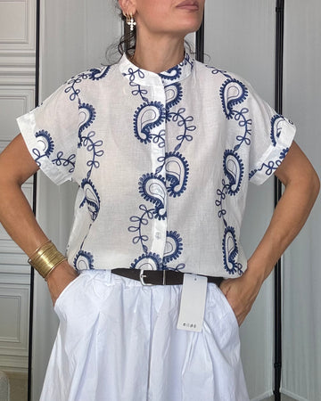 Camicia 100% cotone ricamo blu