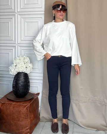 Pantalone a sigaretta 5 tasche in caldo viscosa blu