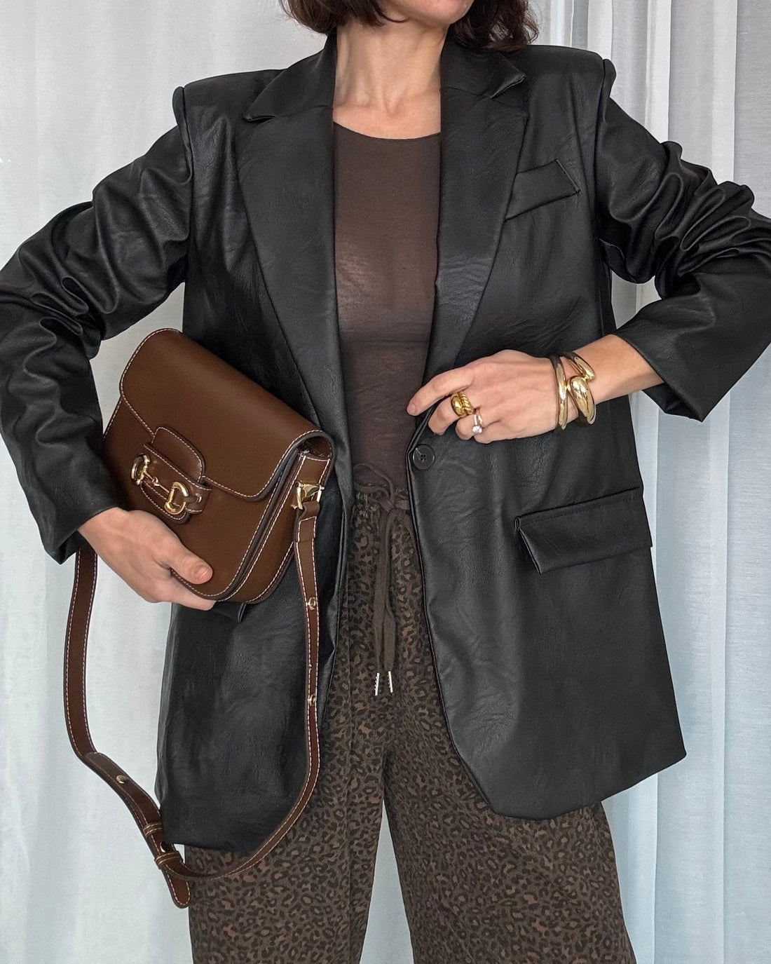 Blazer foderato ecopelle nero