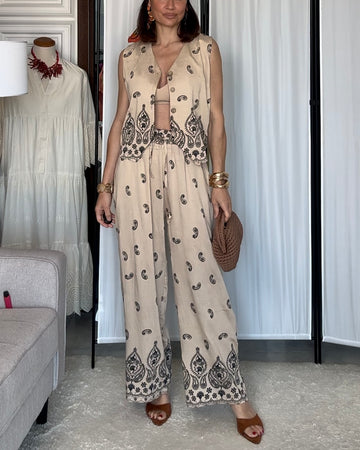 Coordinato Marrakech 35% Lino 58% cotone   “ricamo Tarz Fassi” beige ricamo blu panna