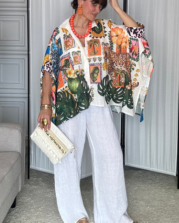 Camicia kimono Rio tropical chic misto lino