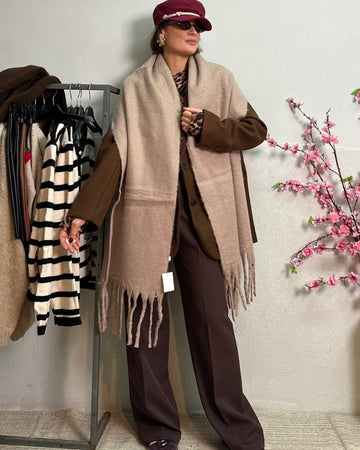 Sciarpa Maxi con frange beige