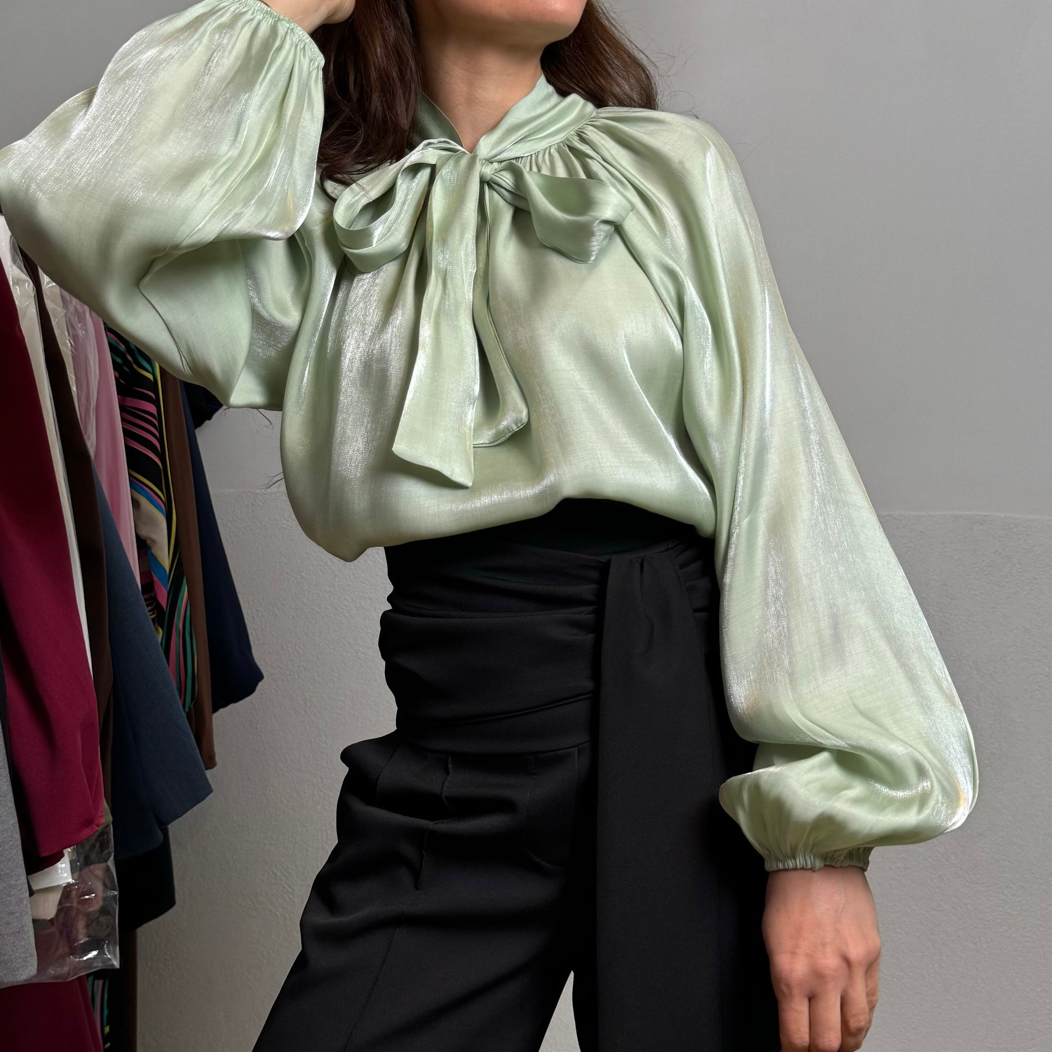 Camicia blusa organza verde menta