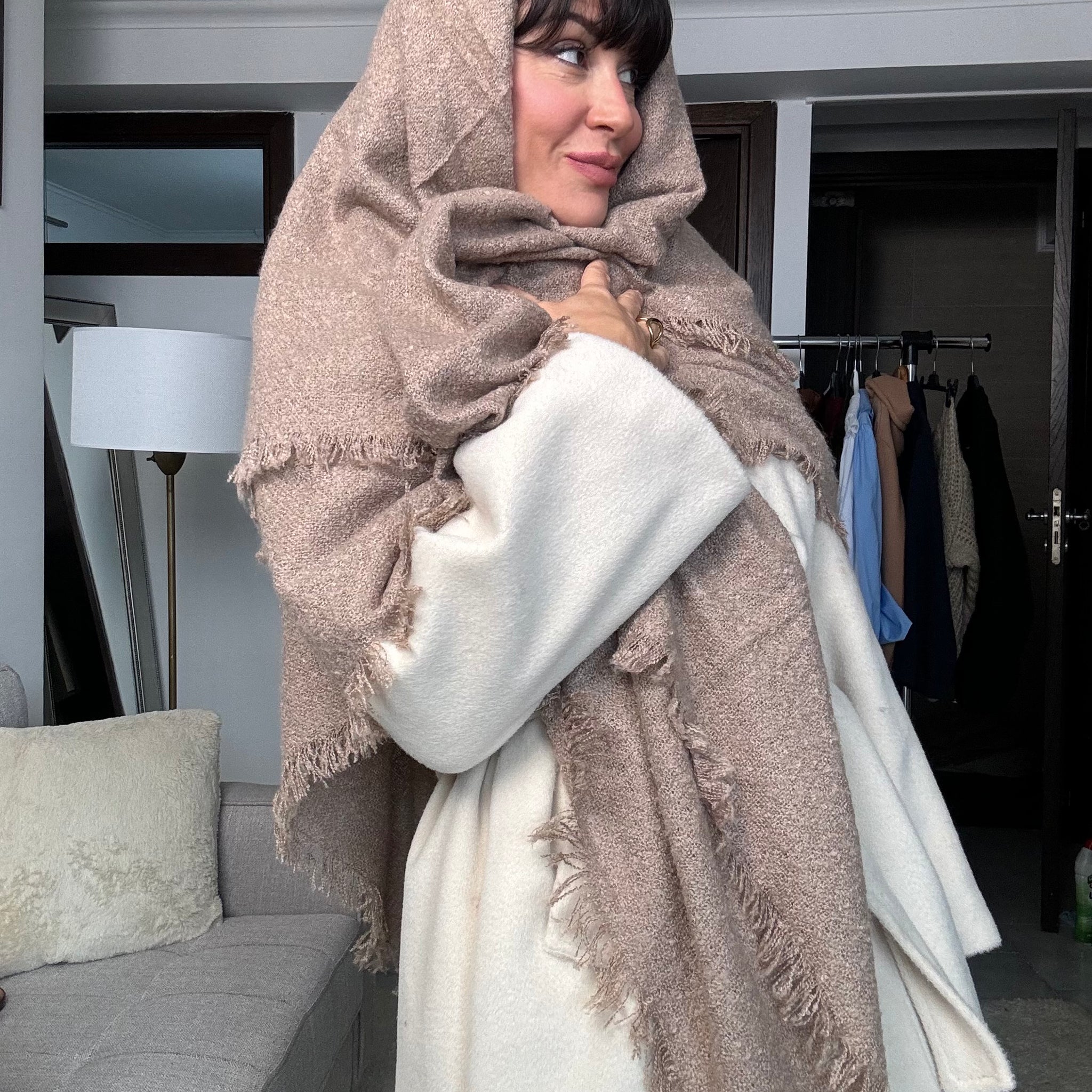 Stola Maxi misto lana beige  140cmx 140cm