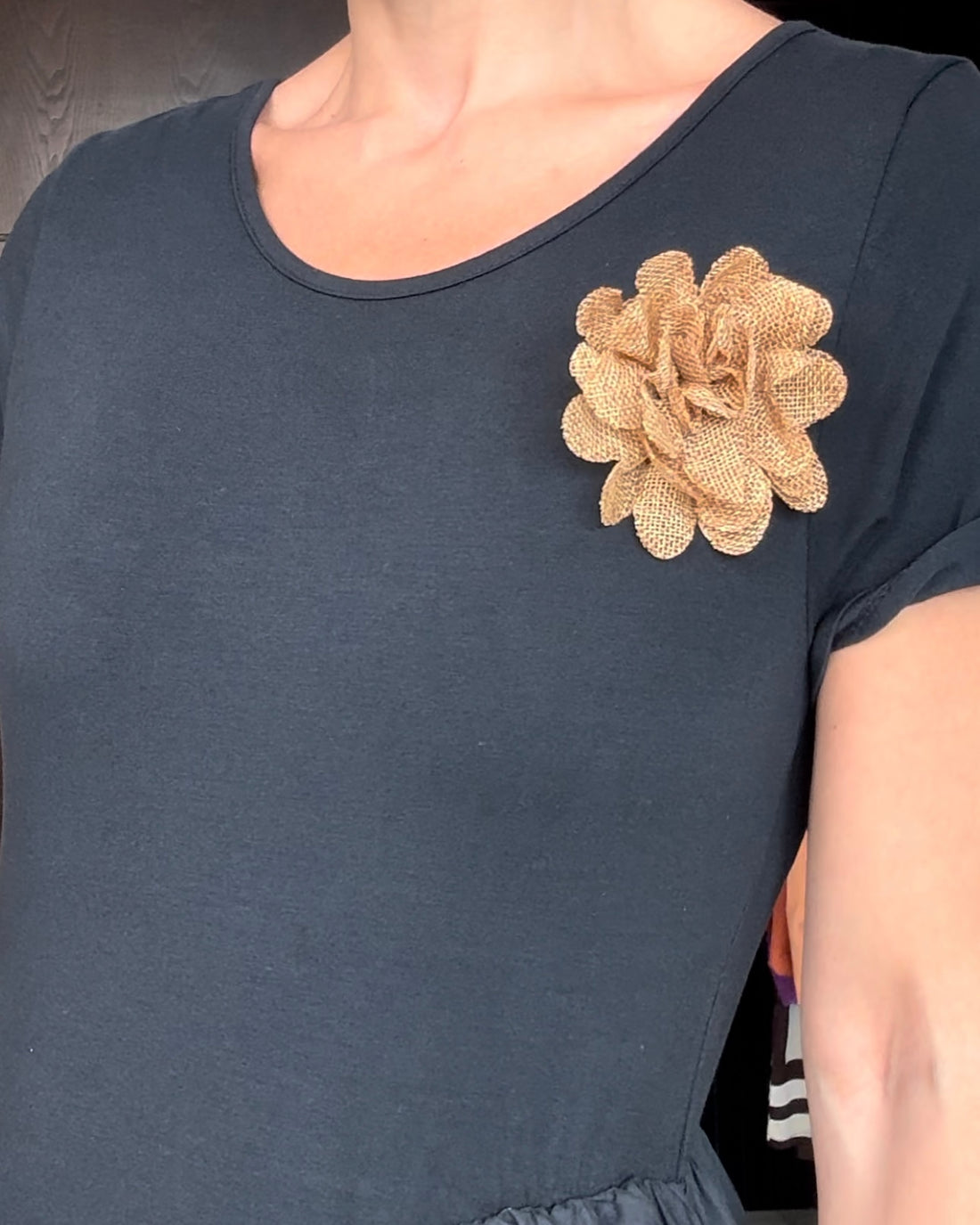 Abito gonnellone ampio e spilla rimovibile 100% cotone blu chic
