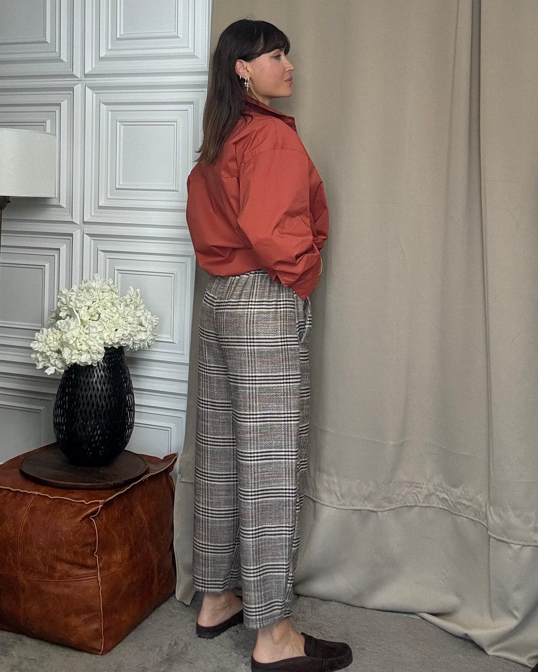 Pantalone Tartan in tessuto caldo con cintura