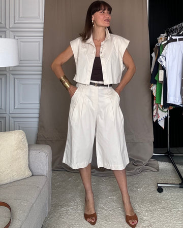 Completo gilet cropped e bermuda 100% cotone crema