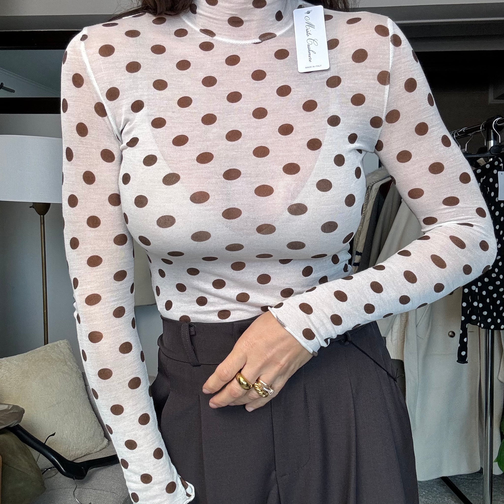 Maglia Kim pois panna e marrone misto cachemire