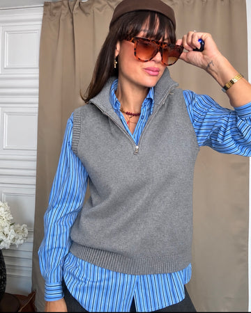 Pullover smanicato in caldo viscosa grigio