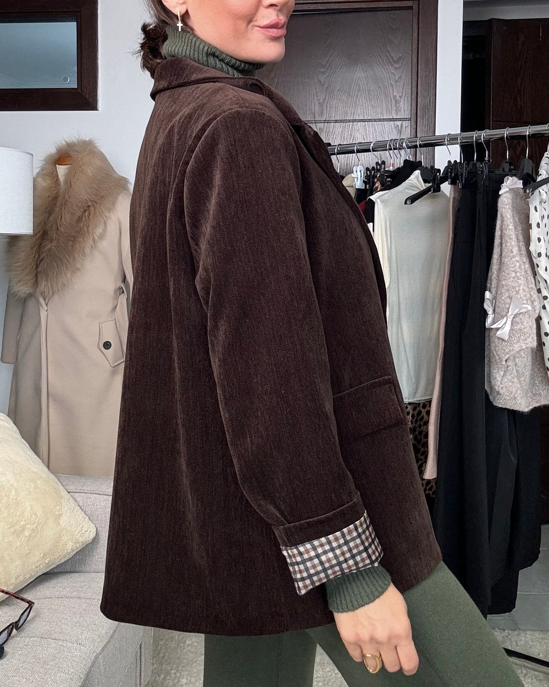 Blazer velluto cacao intenso foderato “ principe Galles “