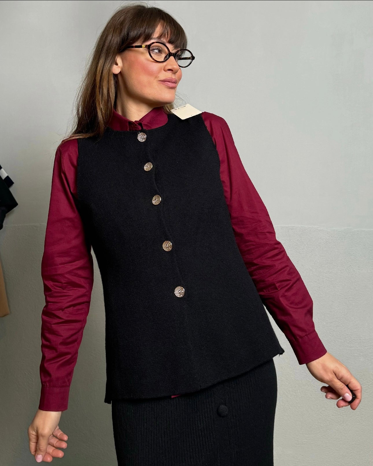 Gilet sfiancato in calda maglia nero