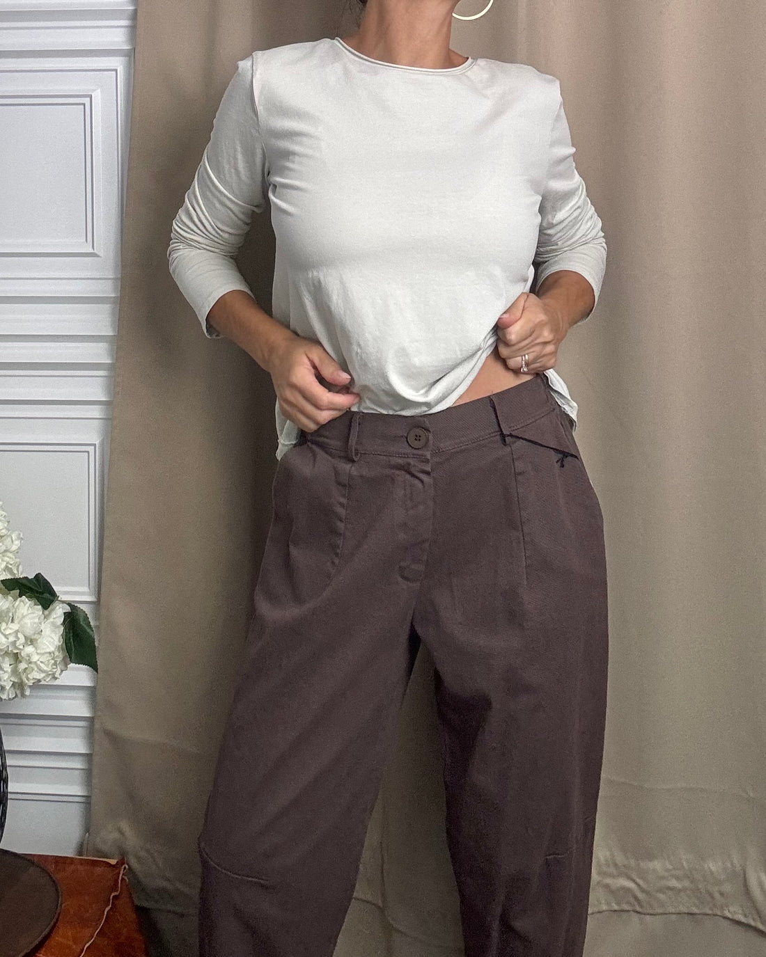 Pantalone Slouchy casual-chic 100% cotone marrone