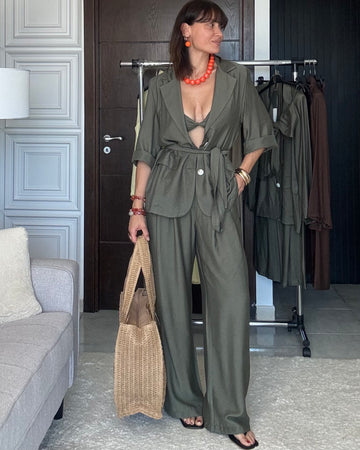 Tailleur estivo 3 pezzi Lino e viscosa verde
