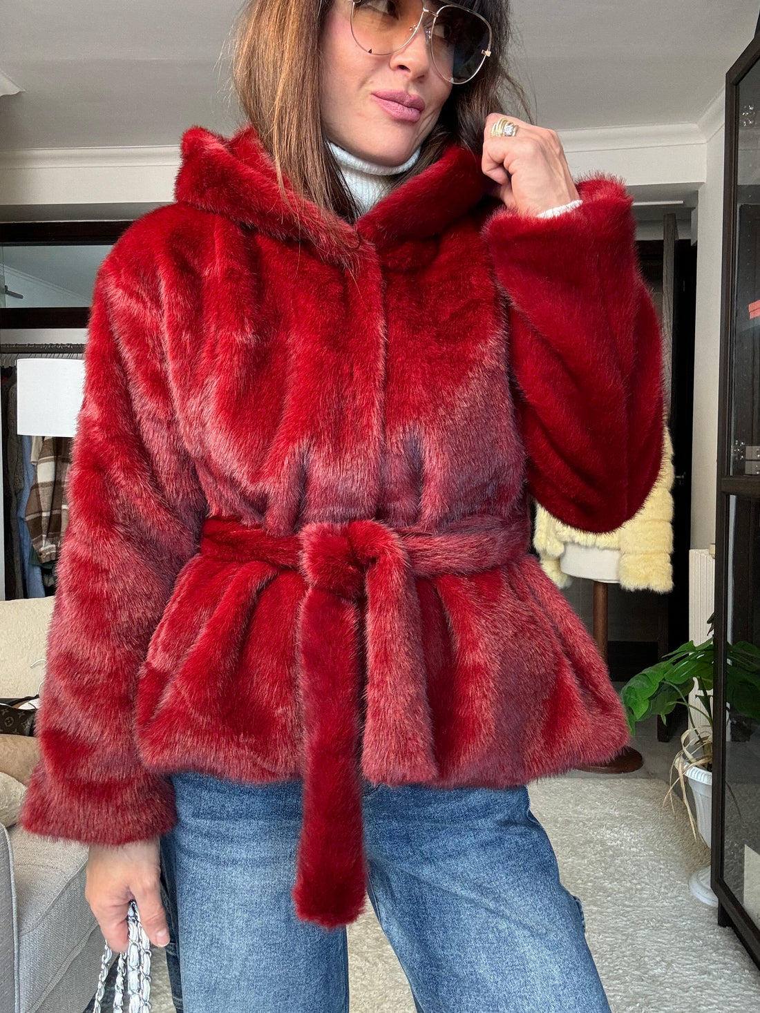 Pelliccia Alaska crop simil visone Borgogna