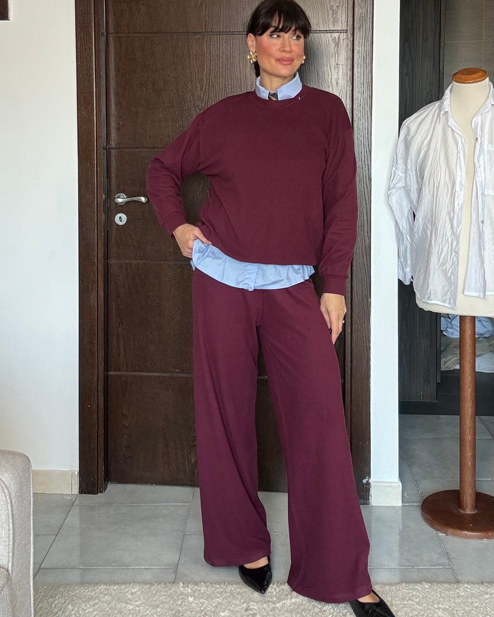 Coordinato gym Mosca in Pile Burgundi