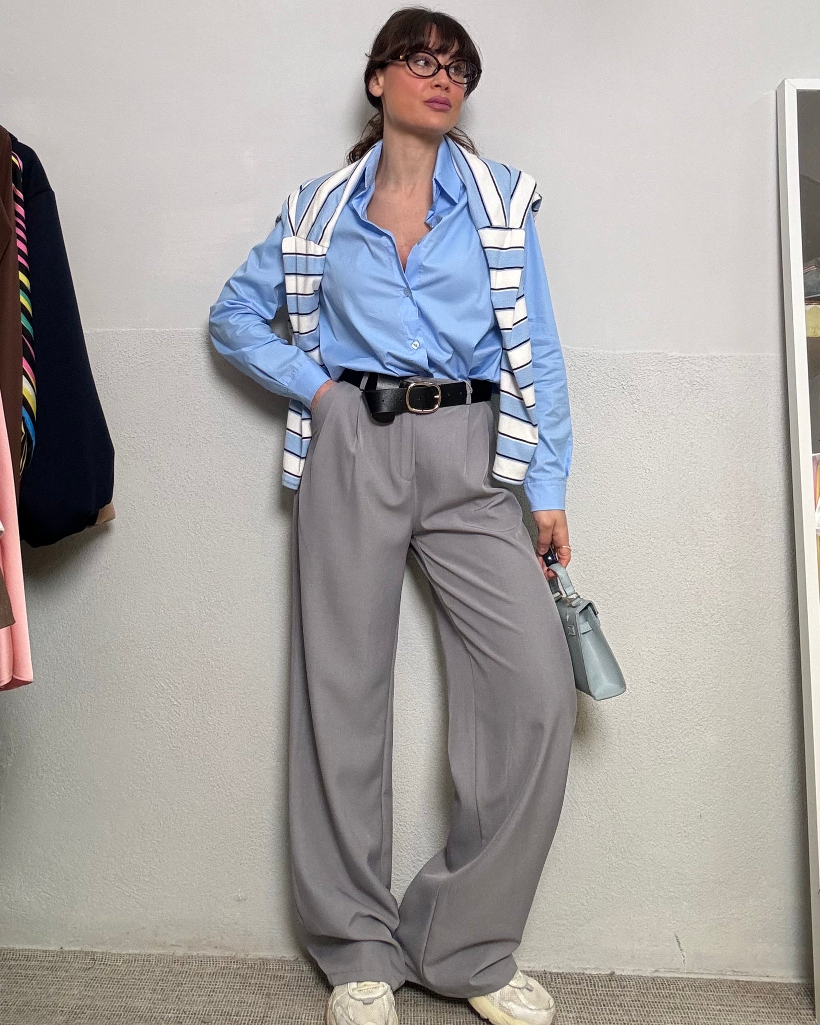 Pantalone classico fit maschile  grigio pastello