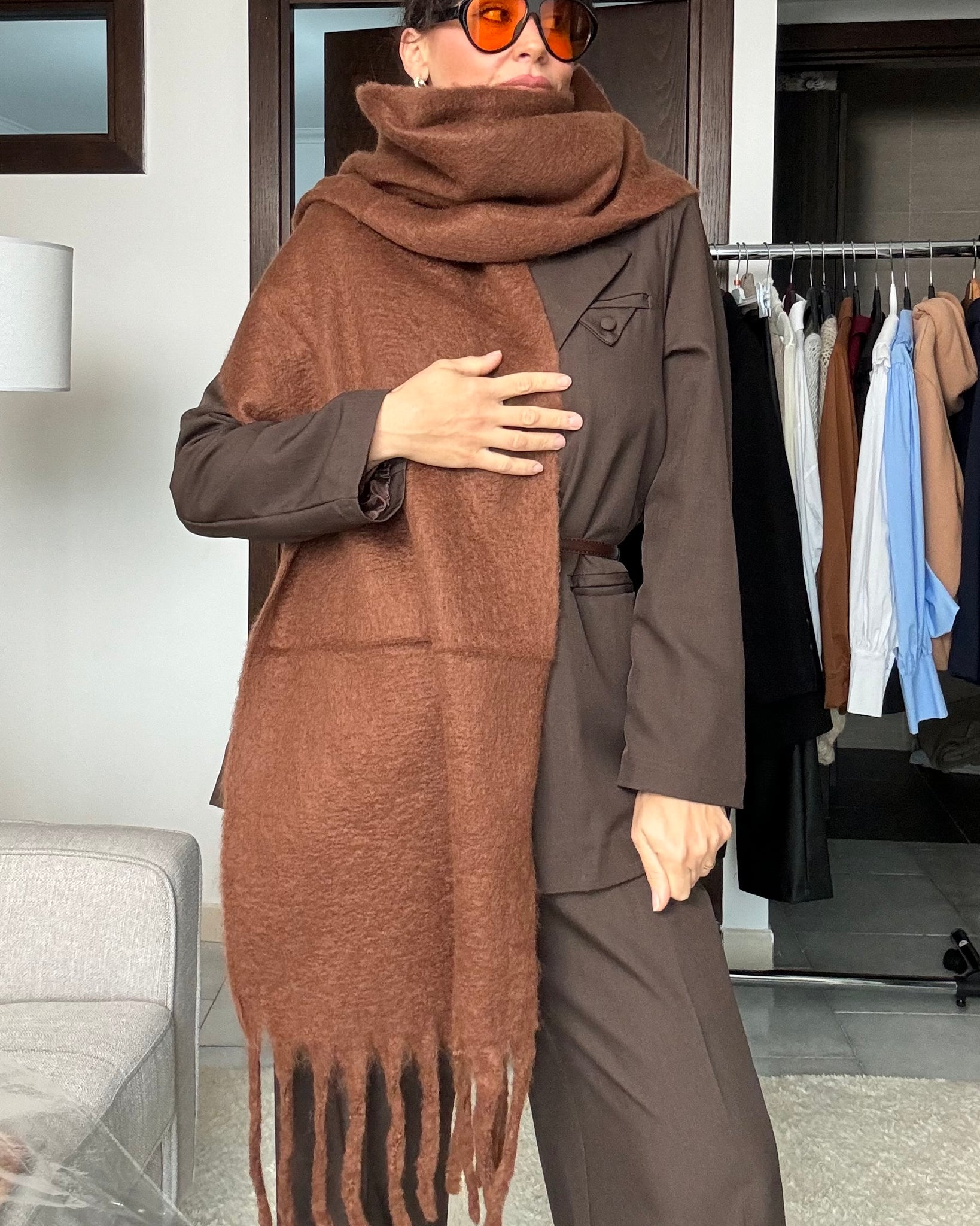 Sciarpa Maxi con frange marrone