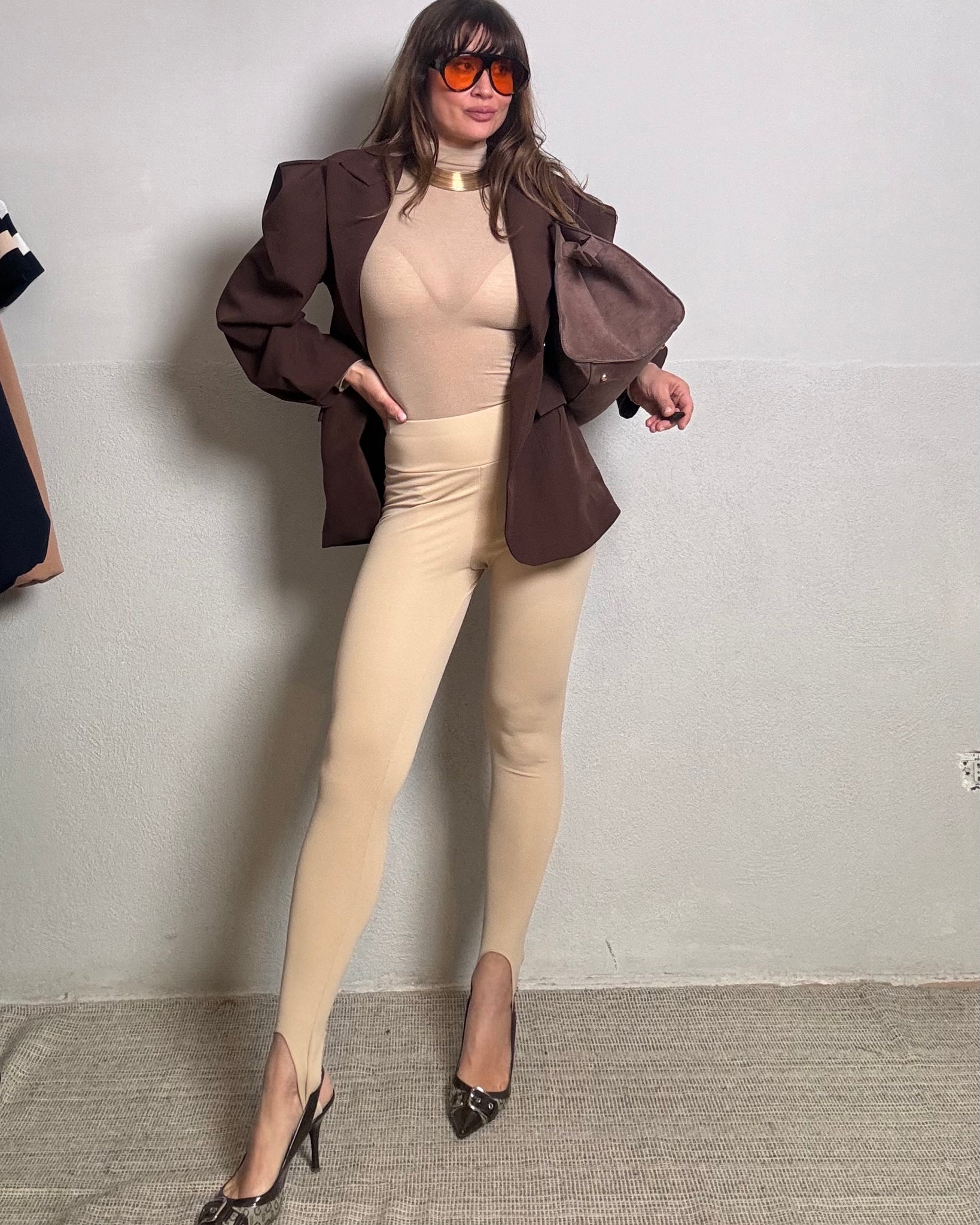 Leggings con ghette in Jersey burro