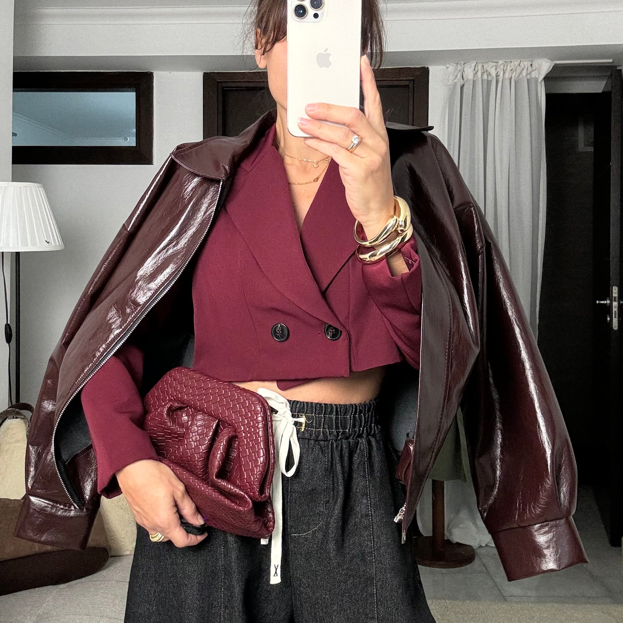 Blazer Crop Borgogna