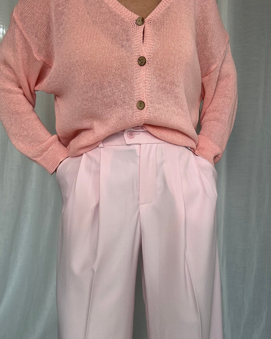 Pantalone classico fit uomo sartoriale rosa chiaro pastello