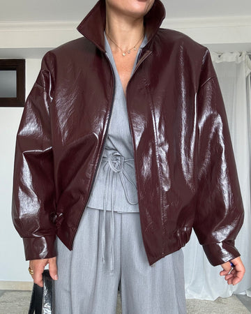 Bomber Cropped ecopelle lucida