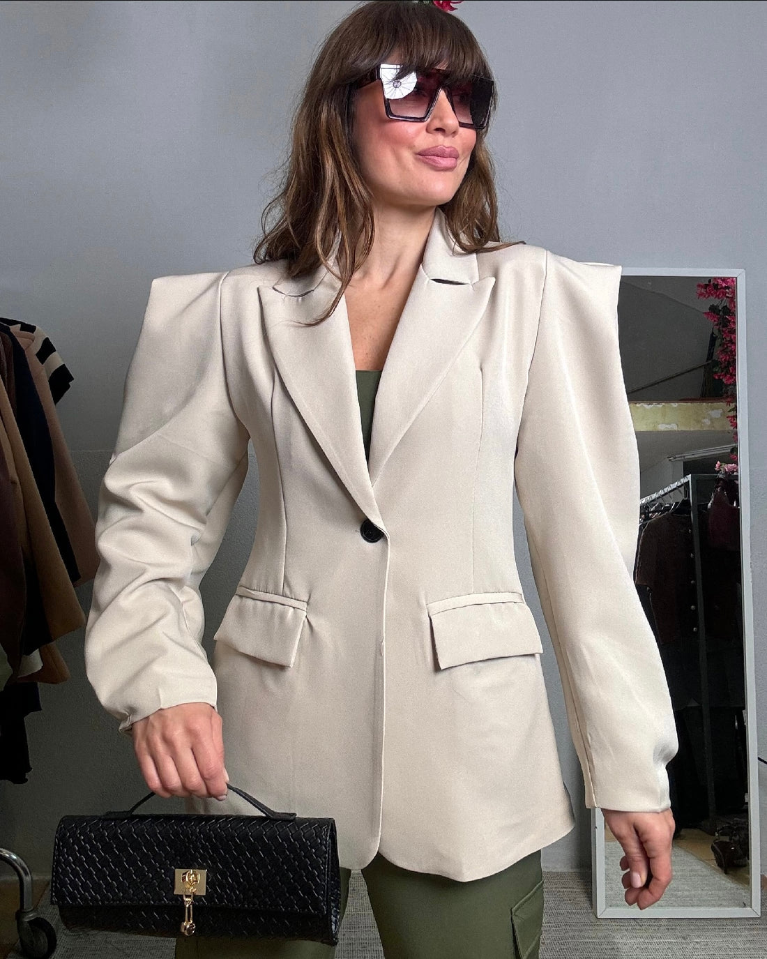 Blazer spallina strutturata beige