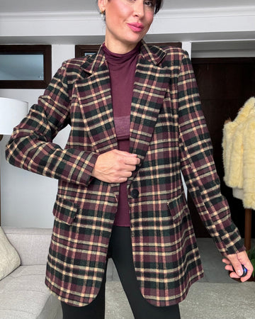 Blazer scozzese panno di lana borgogna