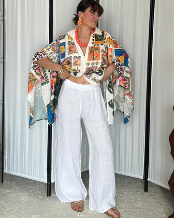 Pantalone palazzo 100% puro lino bianco