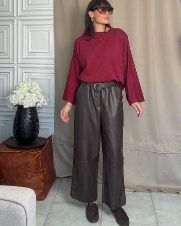 Pantalone ballon elegante ecopelle interno leggermente felpato choco