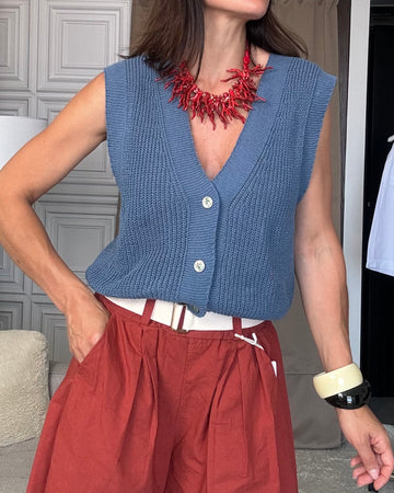 Gilet 100% in filo di cotone blu avio