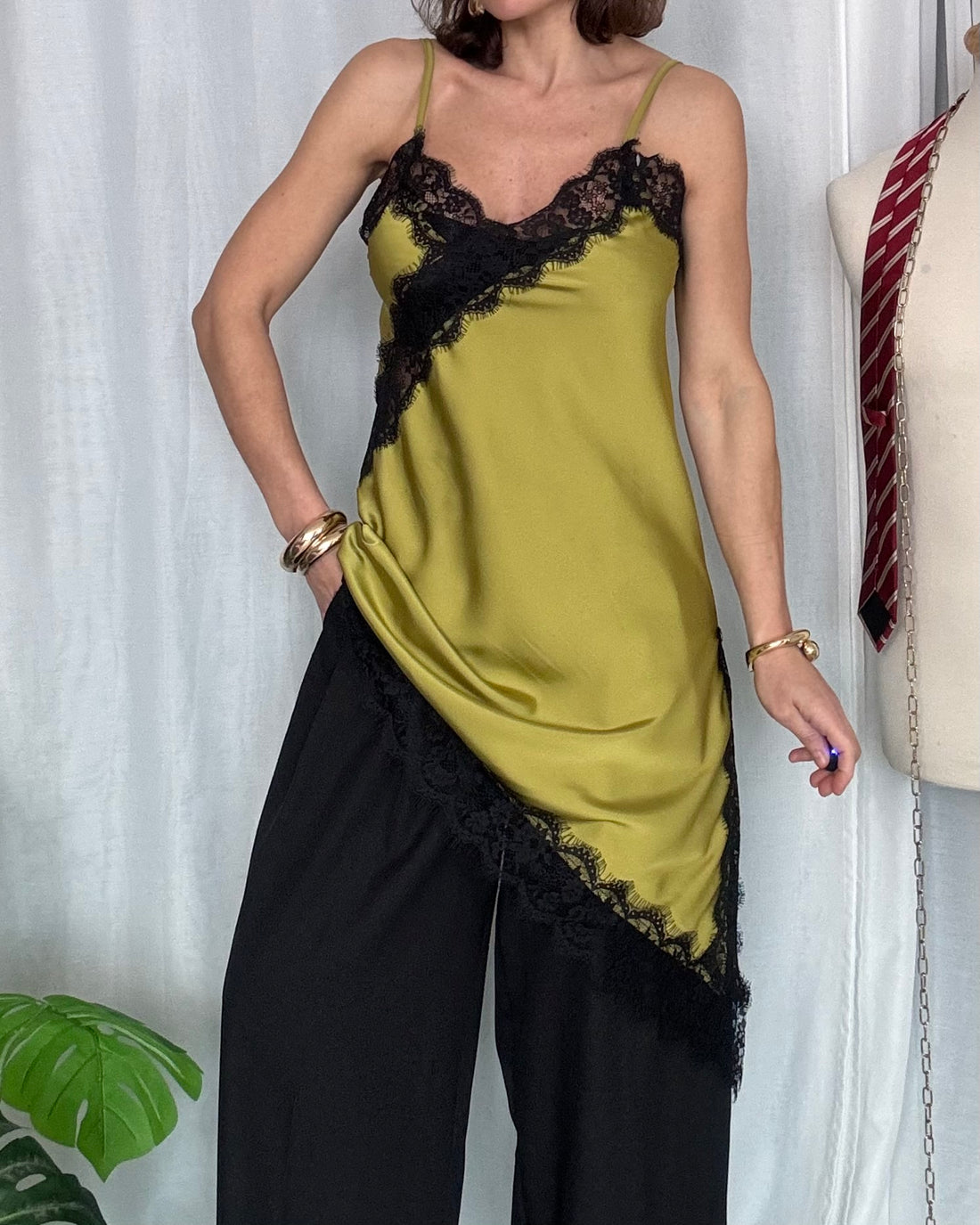 Top sottoveste lime satin