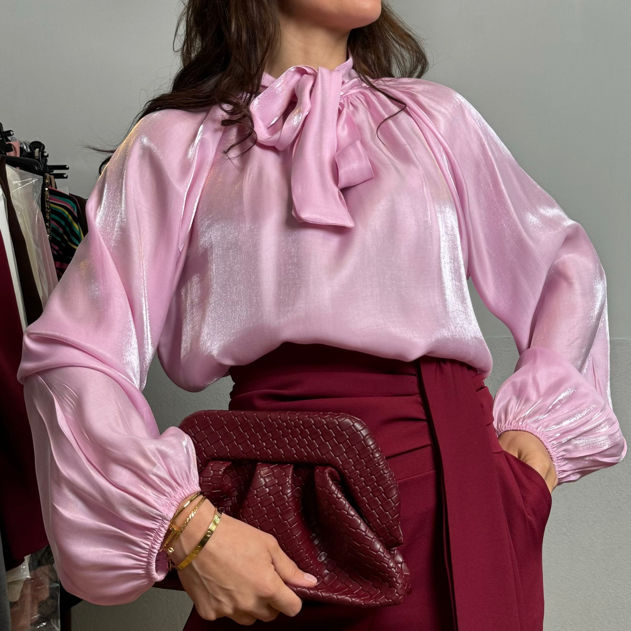 Camicia blusa organza rosa