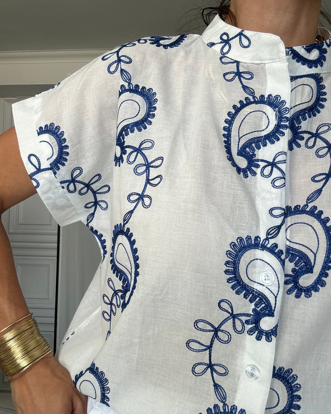 Camicia 100% cotone ricamo blu