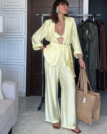 Tailleur estivo 3 pezzi Lino e viscosa giallo pastello