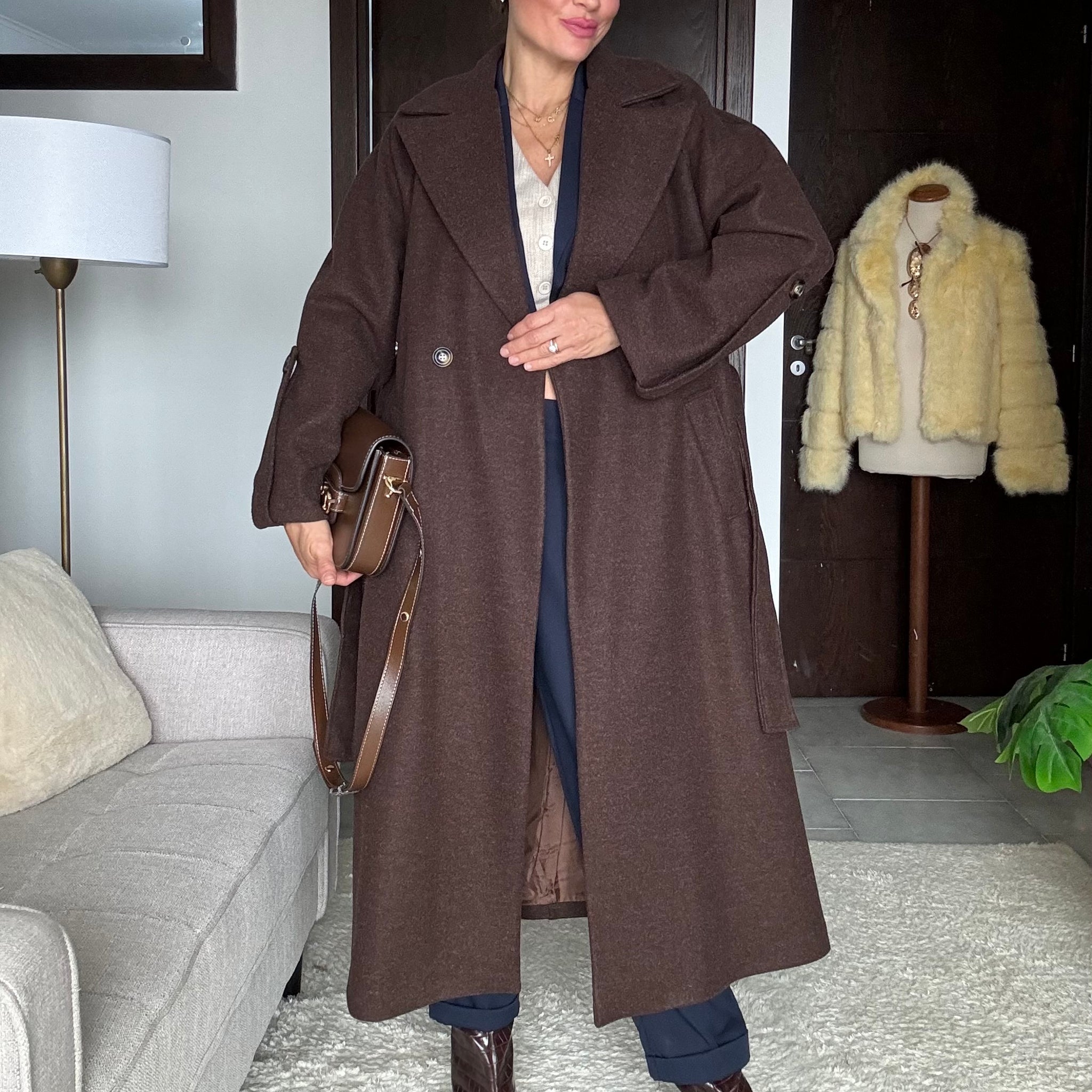 Cappotto lana rasata raglan cacao