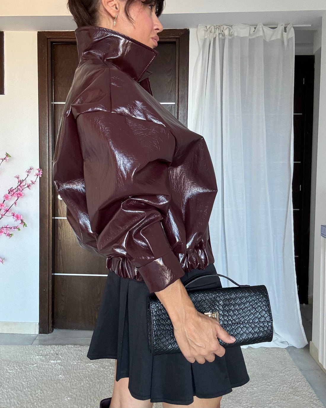 Bomber Cropped ecopelle lucida