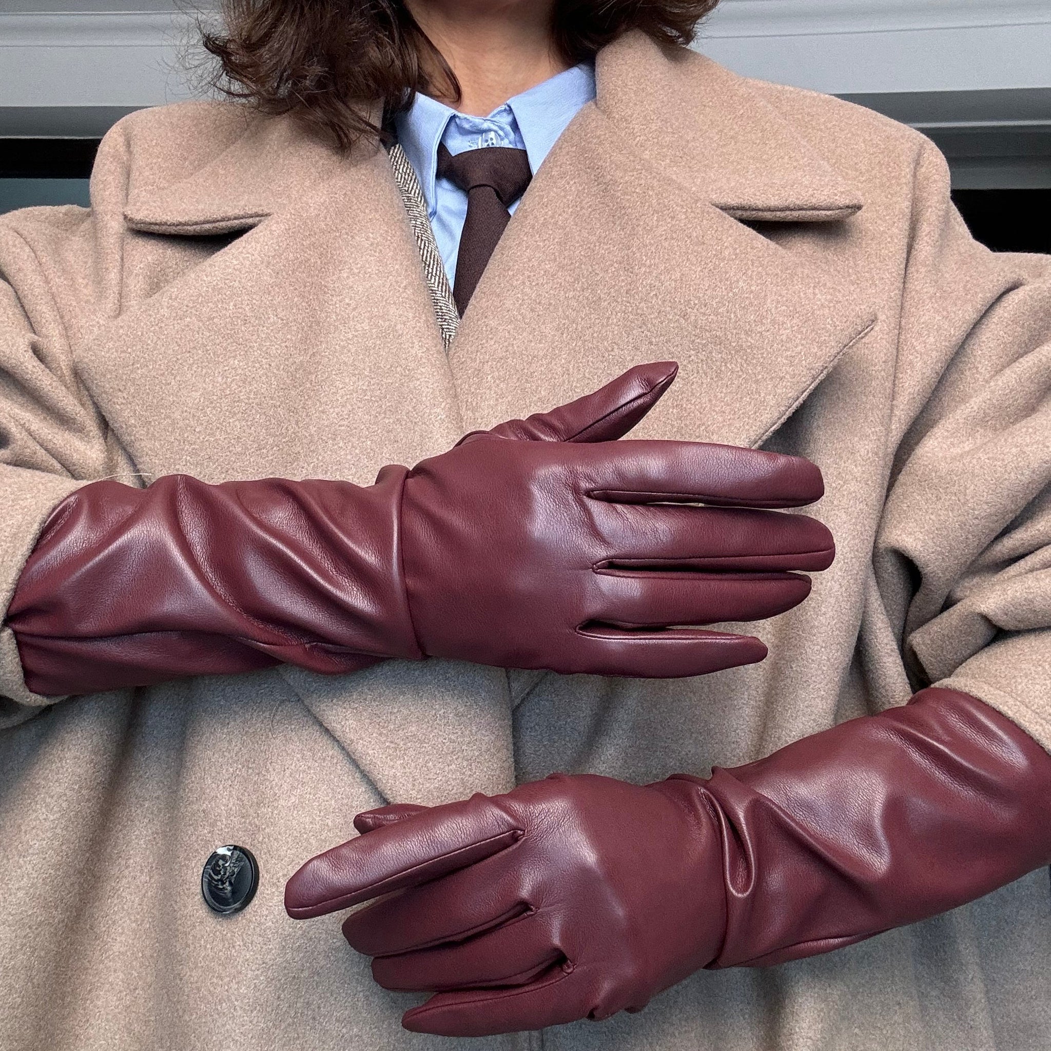 Guanto lungo eco pelle Borgogna