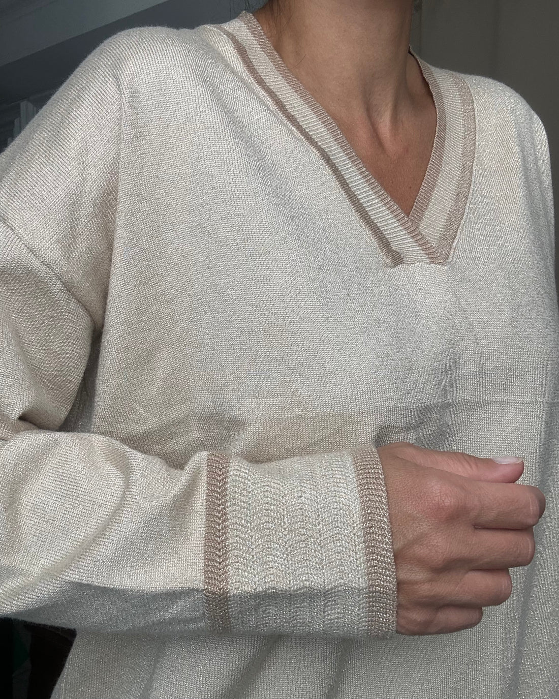 Pullover in Lurex interno viscosa beige/oro