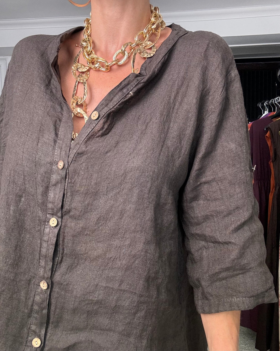 Camicia 100% puro Lino choco