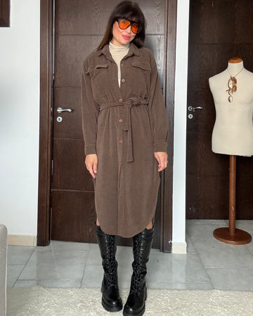 Scamiciata in velluto a costine marrone