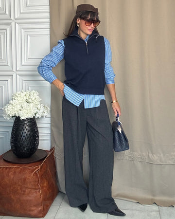 Pantalone taglio classico sartoriale in lanetta spigato grigio blu