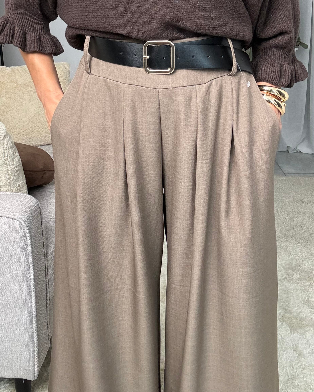 Pantalone Angel fango con cintura