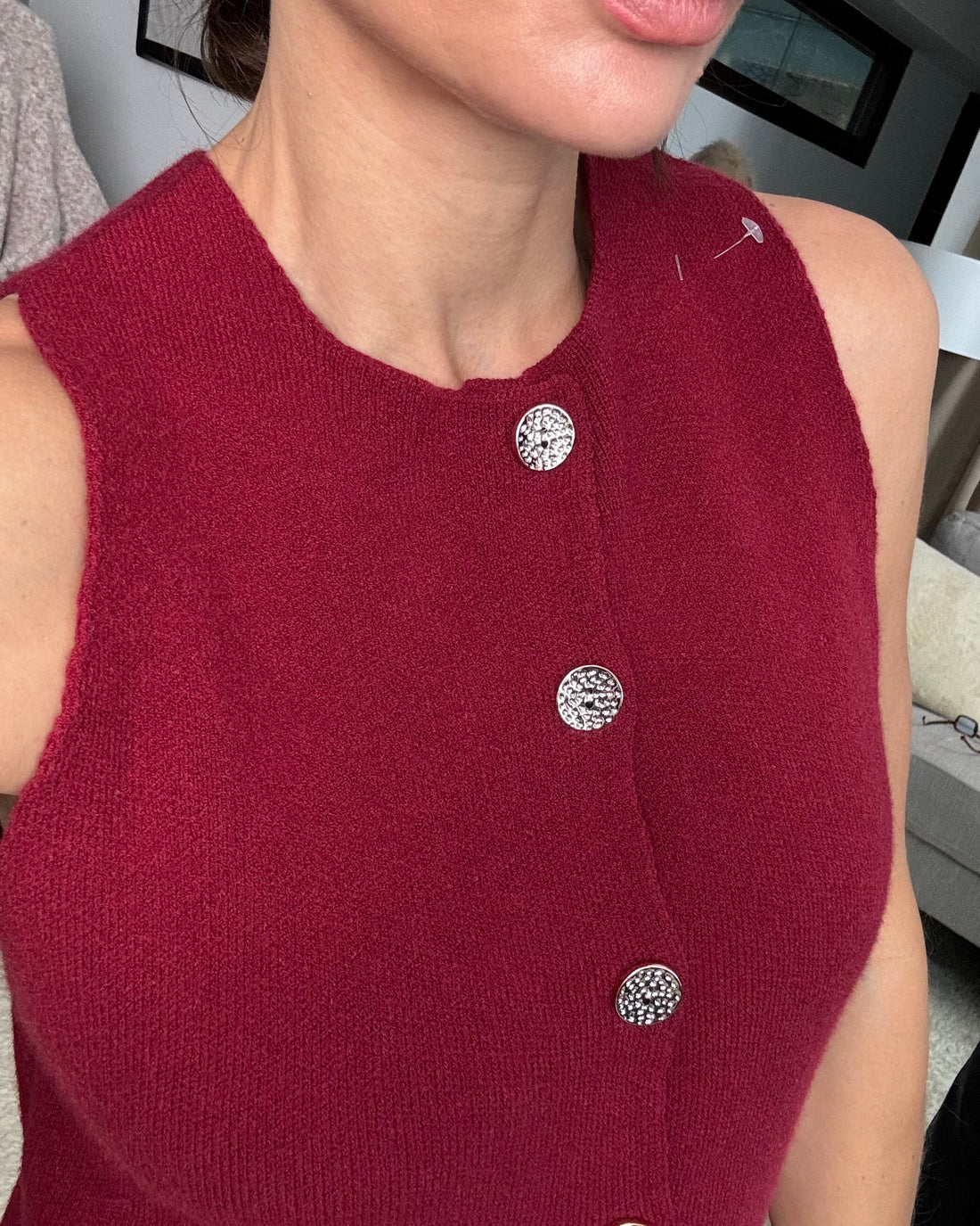 Gilet sfiancato in calda maglia bordeaux