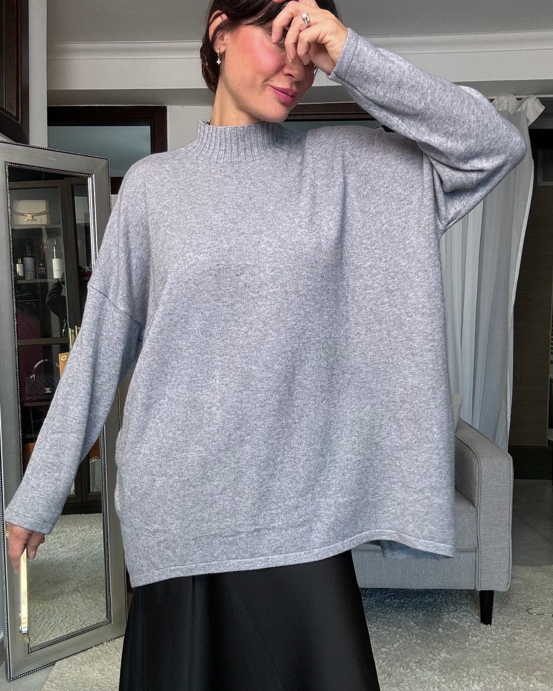Pullover lungo oversize grigio